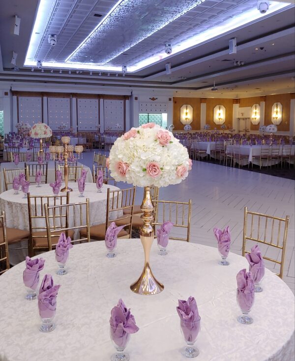 Blush Pink Roses and White Hydrangeas with Stands