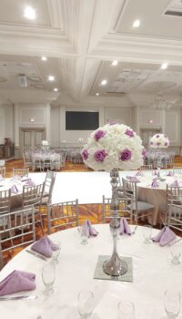 Real Touch Light Purple Roses and White Hydrangeas with Silver Stands