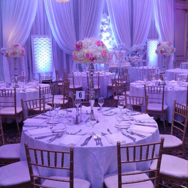 Ivory White Hydrangea and Pink Roses Centerpieces with Silver Stands