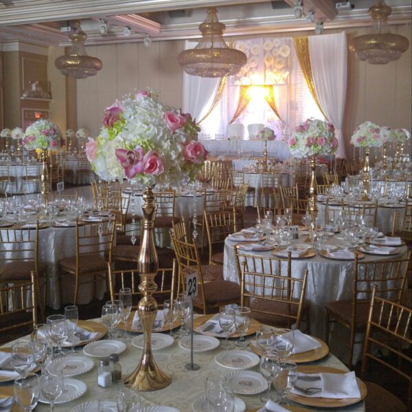 Silk Pink Roses, Orchids, Hydrangeas & Crystal Dangling Diamonds with Stands - Image 6