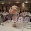 Crystal garlands gold stands with florals centerpieces
