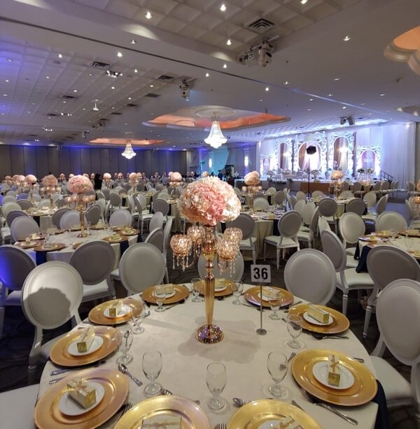 Crystal Globe Gold Candelabras include Flowers Centerpieces - Image 6