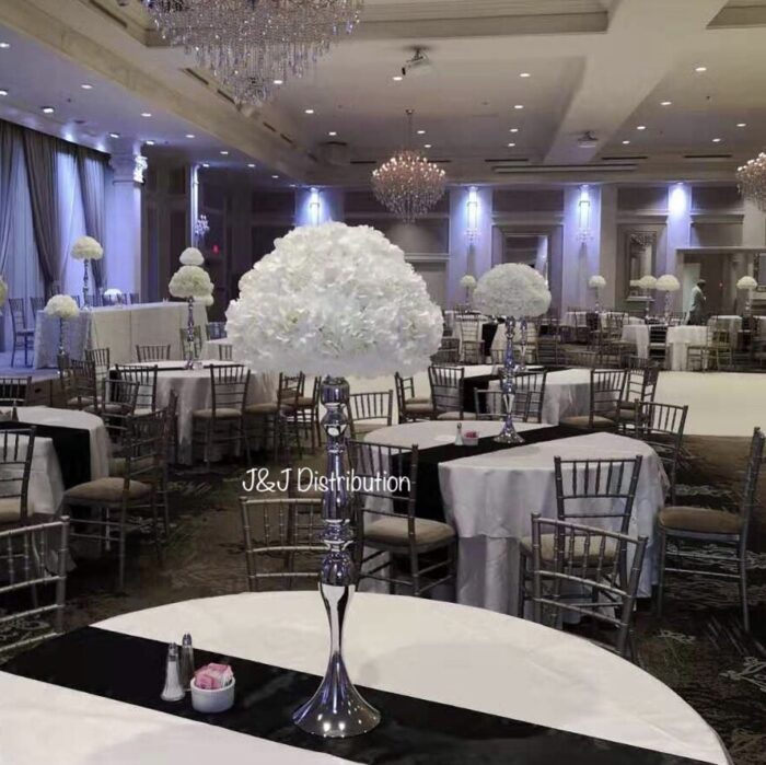 Silver metallic stands with silk florals centerpieces