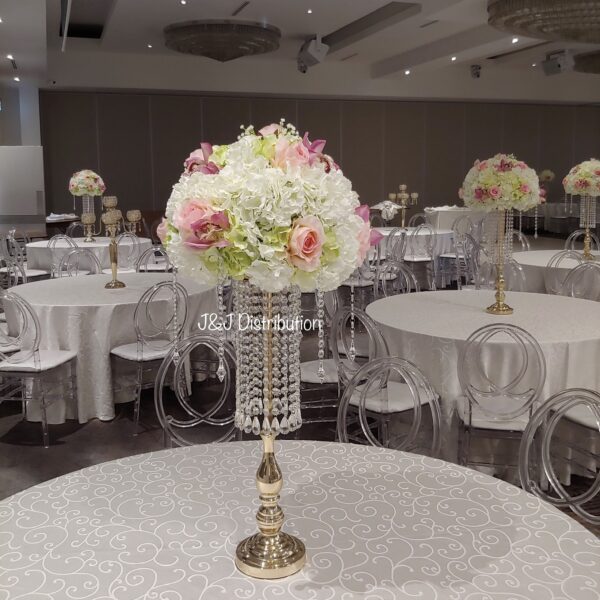 Dangling Crystal Garland Stands with Silk Florals Centerpieces - Image 3