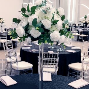 Artificial White Roses with Greenery and Acrylic Stand